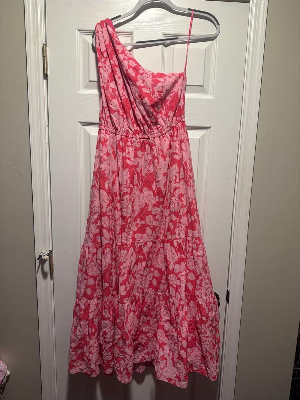 One-Shoulder Pink Floral Maxi Dress